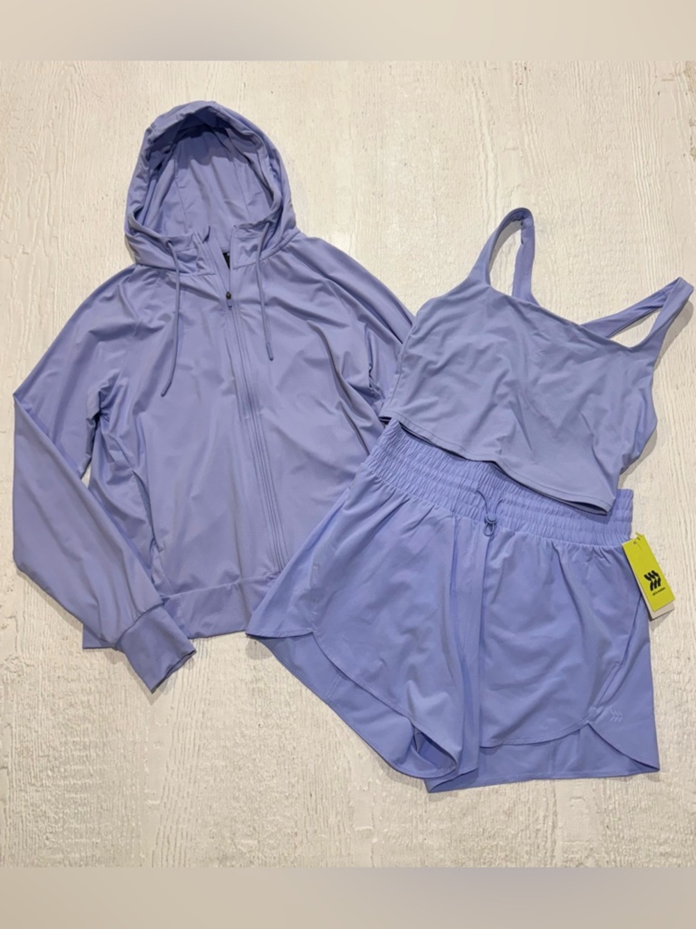 All In Motion Lilac 3 Piece Active Set Periwinkle Active Shorts Jacket Crop Top